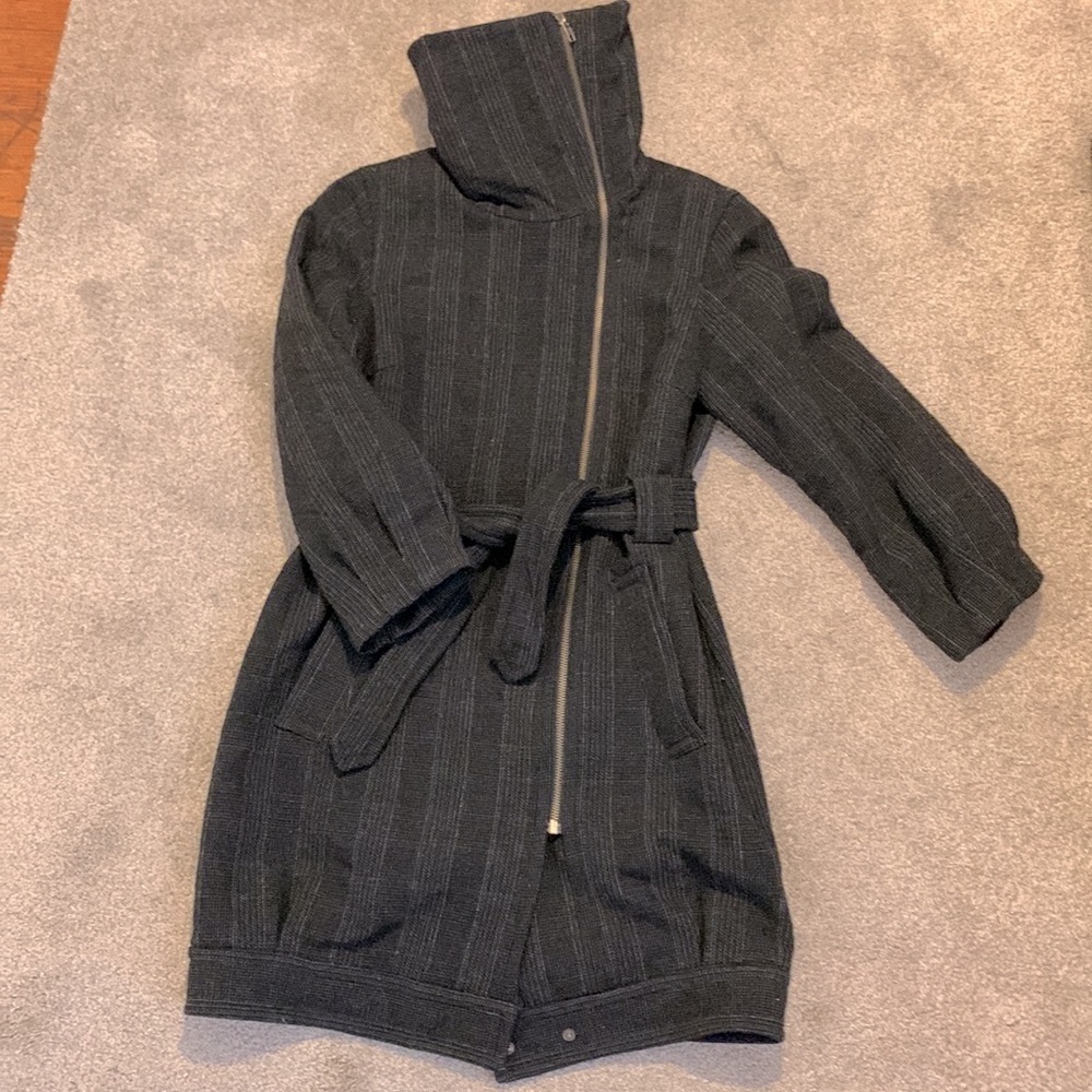 Calvin Klein black/gray tweed wool mix tie waist coatigan!!!